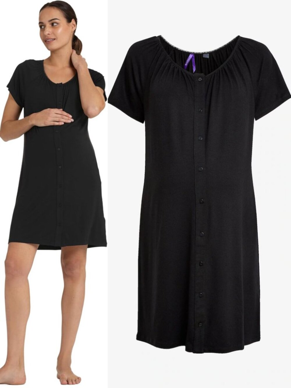 Seraphine Black Short Sleeves Gemma Maternity and Nursing Nightgowns Dress M